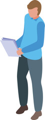 Office worker is reviewing documents in this isometric illustration