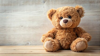 Obraz premium Cute teddy bear plush toy with brown fur and soft texture, teddy bear, felpa, stuffed animal, cuddly, toy, cute, brown, soft
