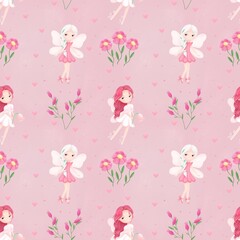 Seamless pattern  cute cute flower fairies .Сhildren’s textiles.Packaging for children