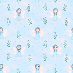 Seamless pattern  cute cute flower fairies .Сhildren’s textiles.Packaging for children