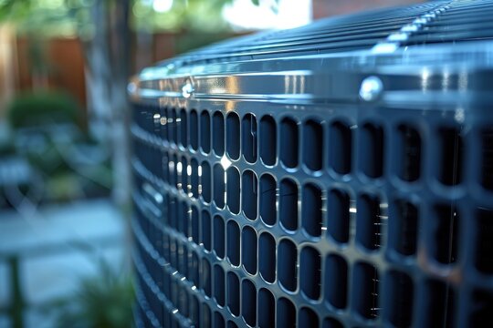 Close-up View of an Air Conditioner Condenser Unit - Powered by Adobe