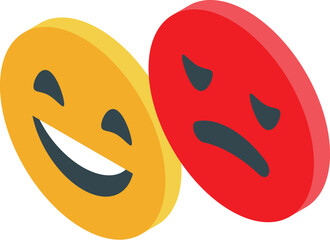 Concept of client feedback with two emoticons, one smiling and one frowning, representing satisfaction levels