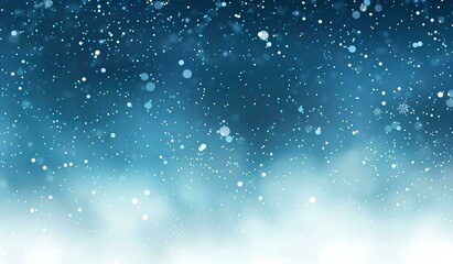 Fototapeta premium Abstract snow background with falling snowflakes and bokeh lights. Winter blizzard with light blue gradient sky. Christmas holiday