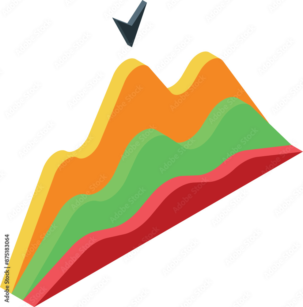 Poster colorful isometric chart graph is increasing and showing positive trend with checkmark icon