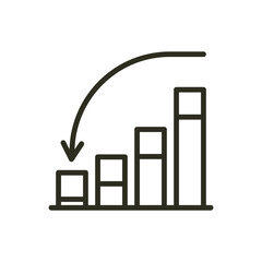 Business crisis management outline icon. Financial economy falling arrow vector icon. Lower stock market illustration image