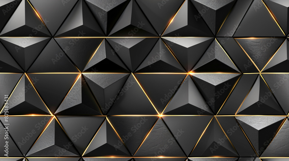 Poster modern abstract background formed by black geometric triangles with golden edges