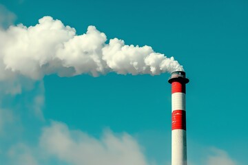 Industrial chimney emitting smoke against a clear sky, highlighting environmental pollution and industrial impact.