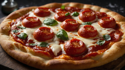 pizza with salami and tomatoes