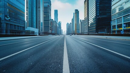 Fototapeta premium Wide Asphalt Road in Urban Cityscape with High-Rise Buildings