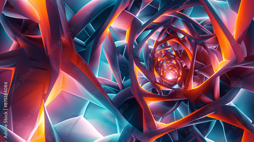 Leinwandbilder 3d illustration of an abstract glowing structure forming a tunnel with light at the end