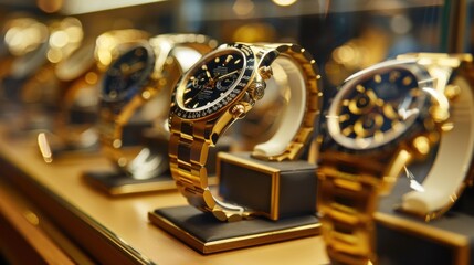 Exclusive Collection of Gold Watches at Luxury Watch Store Showcasing Diverse Styles and Prestigious Brands