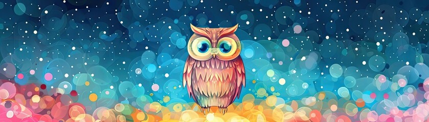 Fototapeta premium A flat illustration of Owl flat design top view night theme water color Complementary Color Scheme