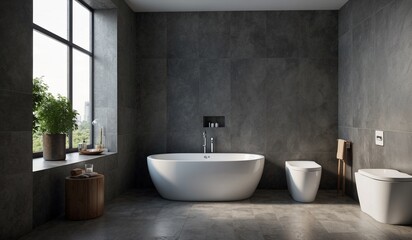 Bright spacious bathroom featuring large bathtub