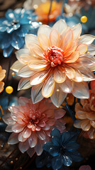 Digital 3d psychedelic flowers and plants abstract poster mobile background