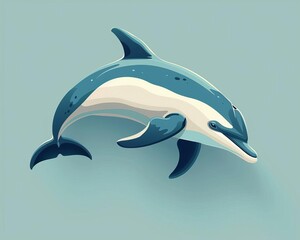Fototapeta premium Illustration of a playful dolphin in vibrant colors, set against a calm blue background. Ideal for educational and marine-themed projects.