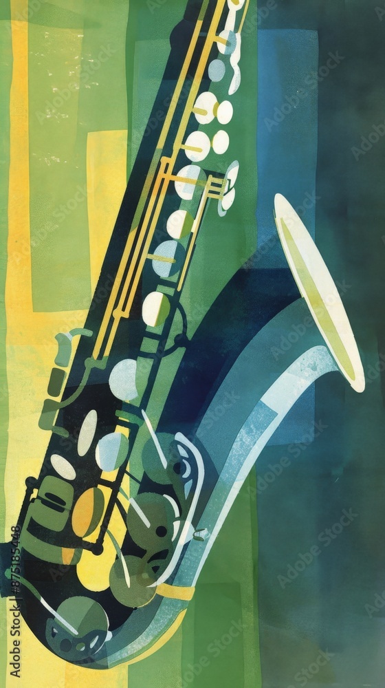 Aufkleber a close-up of a saxophone with abstract color blocking