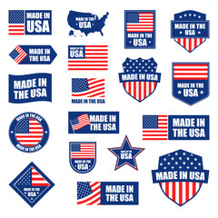 Made in the USA. Made in the USA badge. Signs and labels set.