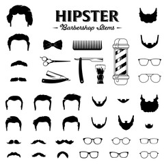 Hipster barbershop icons. Silhouette icons. Barbershop decoration.