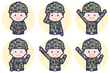 男性自衛隊員のポーズセット_01
