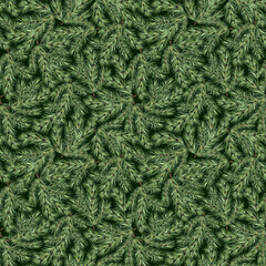 Fir twig with green needles. Christmas seamless pattern vintage. Pine tree branch. Hand drawn watercolor illustration traditional winter background. Isolated template for New Year, wrapping, textile.