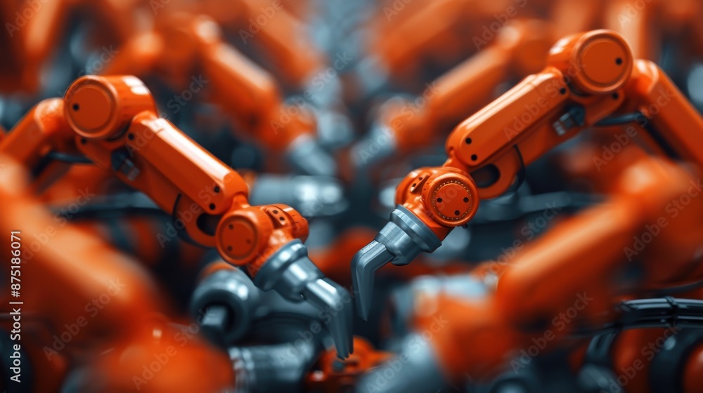 Aufkleber this image features robotic arms in action on a bustling industrial assembly line, showcasing cuttin