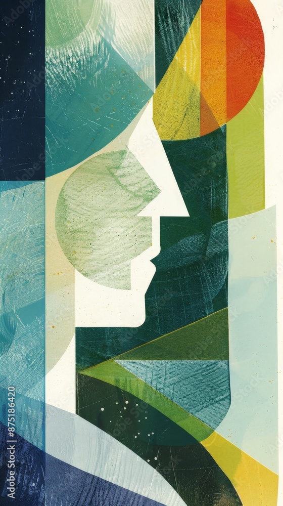 Poster A profile is formed from intersecting geometric shapes and abstract patterns