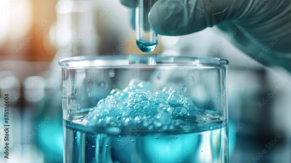 Poster this image captures the precise moment of a lab experiment where a pipette drops liquid into a beake