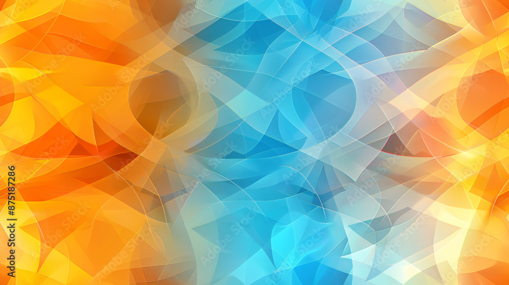 Poster dynamic design with blue and orange abstract shapes in the background