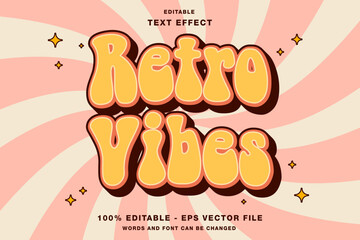 Retro Vibes Groovy Style Cartoon 3D Editable Text Effect Template Premium Vector