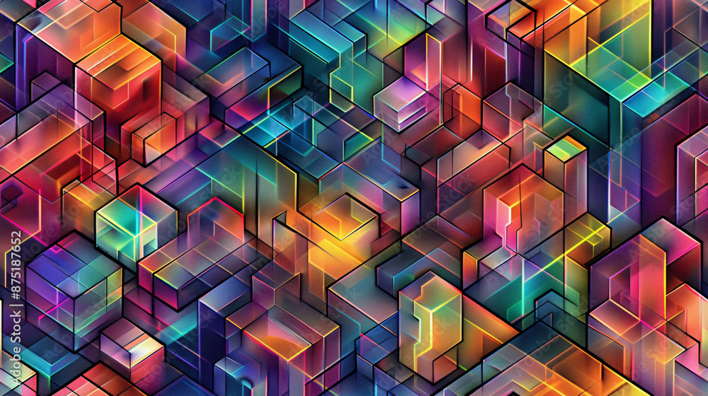 Poster colorful abstract geometric pattern creating a 3d optical illusion