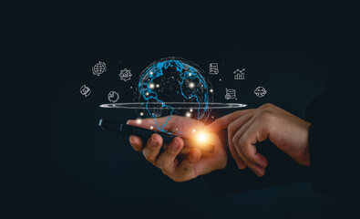 Big data and analytics visualization technology with scientist analyzing information structure on virtual screen,iot,  finance, machine learning to extract predictions for business.