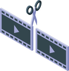 Scissors cutting film strip editing video content for social networks, blogs and websites