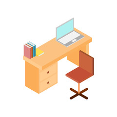 Fototapeta premium Vector illustration of study desk, isometric of work desk.
