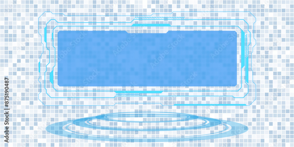 Poster A futuristic holographic interface frame on a pixelated background, representing a technology concept. 3D Rendering