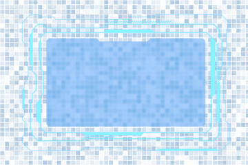 A digital frame with a pixelated blue pattern and light blue accents on a transparent background, concept of technology. 3D Rendering