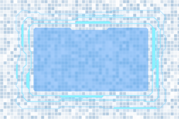 A digital frame with a pixelated blue pattern and light blue accents on a transparent background, concept of technology. 3D Rendering
