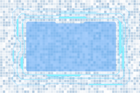 A digital frame with a pixelated blue pattern and light blue accents on a transparent background, concept of technology. 3D Rendering - Powered by Adobe