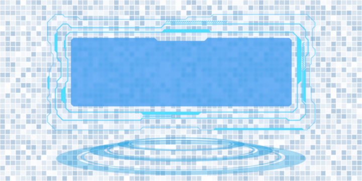 A futuristic holographic interface frame on a pixelated background, representing a technology concept. 3D Rendering