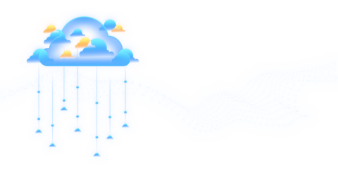 Stylized cloud with raindrops and floating dots on a white background, illustrating connectivity or data cloud concept. 3D Rendering