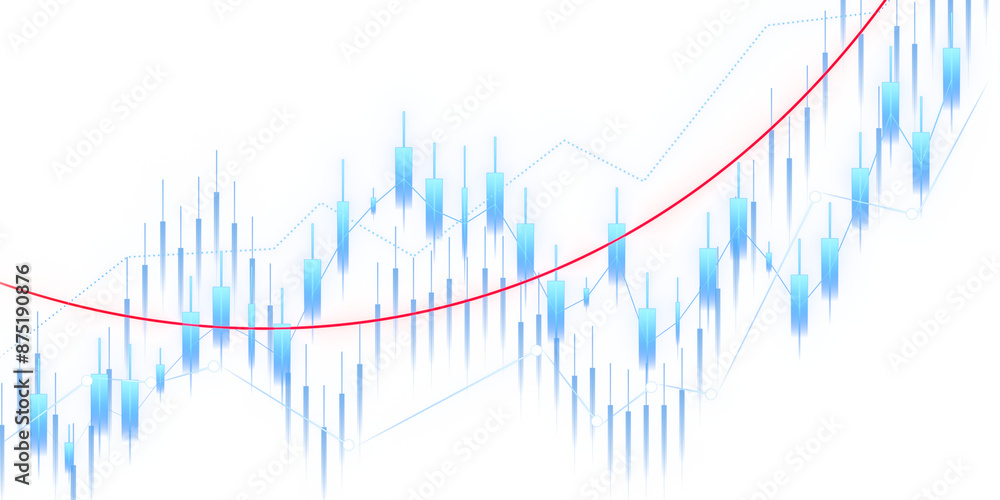 Poster An abstract financial chart with candlestick patterns and a trend line on a white background, representing market analysis. 3D Rendering