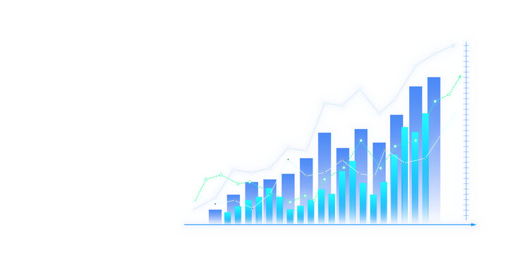 Abstract financial chart with upward trend line graph on a white background, concept of growth and success. 3D Rendering