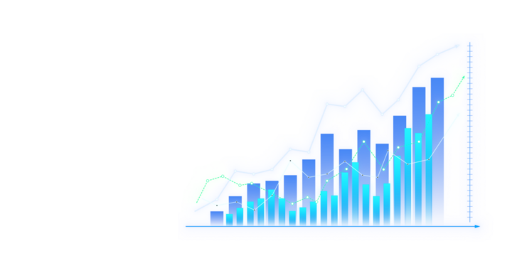 Abstract financial chart with upward trend line graph on a white background, concept of growth and success. 3D Rendering