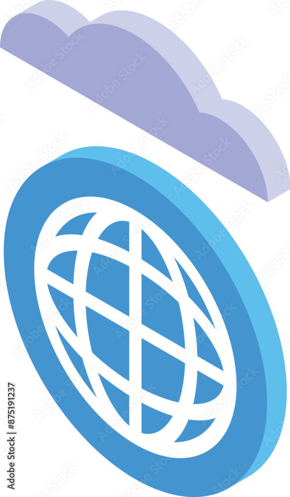 Poster blue globe with grid over it and a cloud floating above representing cloud computing