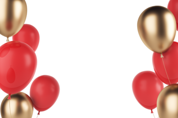 Red and gold balloons on a white background, symbolizing celebration or a festive occasion. 3D Rendering