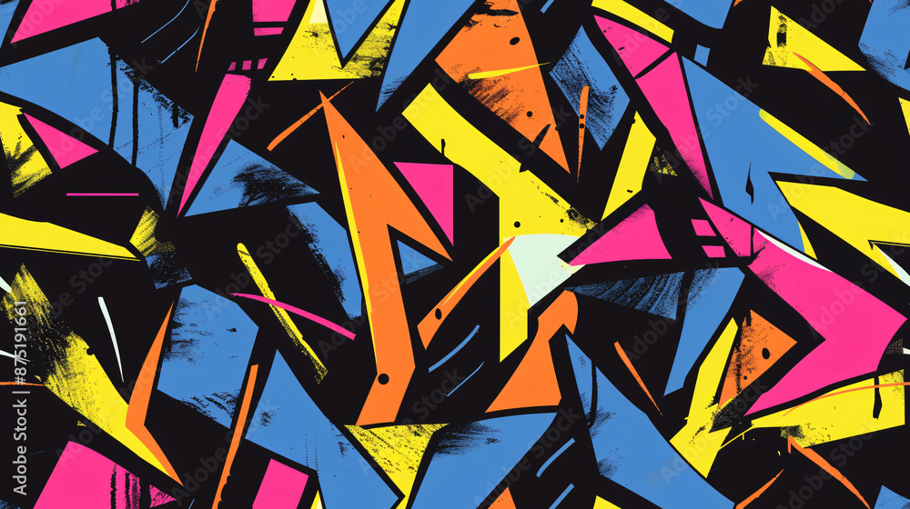 Poster vibrant and bold abstract seamless pattern filled with dynamic energy and vivid geometric shapes
