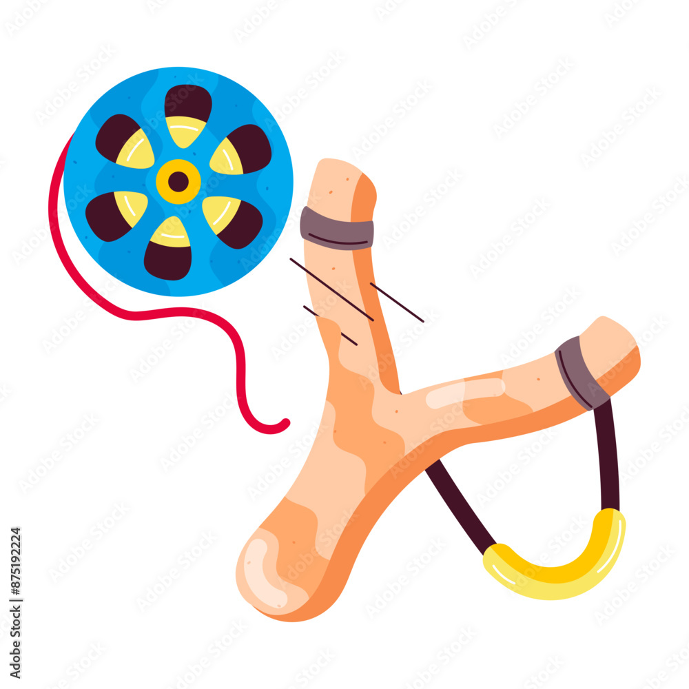 Wall mural slingshot with film reel denoting hit movie, flat sticker