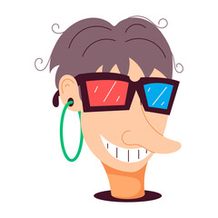 A flat sticker showing person wearing 3d glasses 


