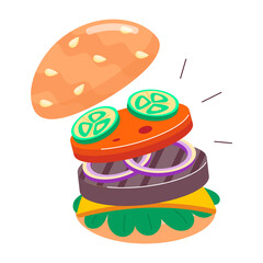 A sticker of beef burger in flat style 

