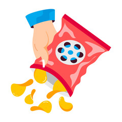 Open chips packet sticker in flat style 

