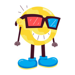 A flat style sticker of cinema emoji with 3d glasses 

